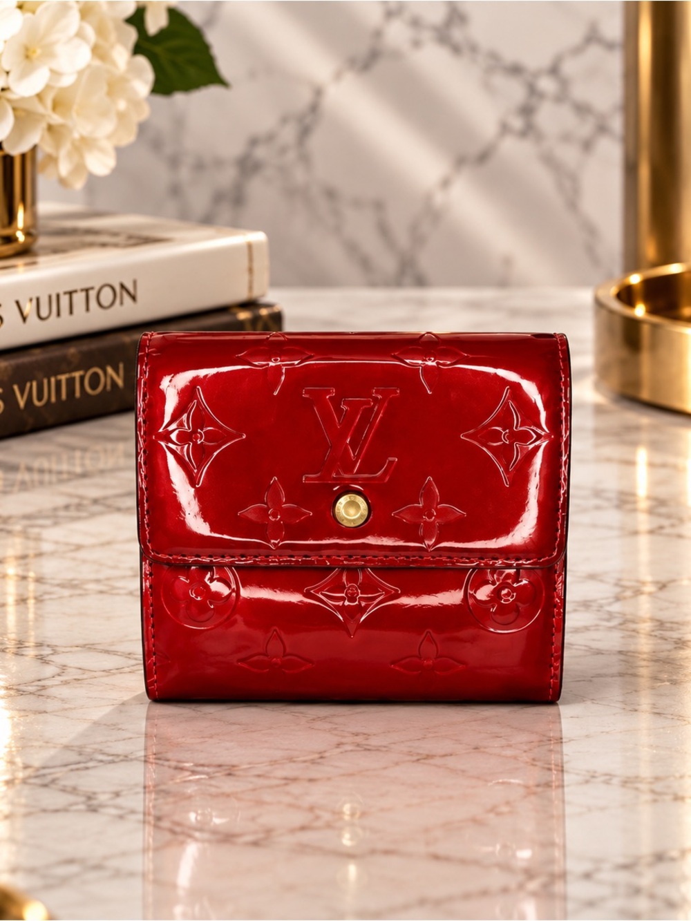 Louis Vuitton Monogram Vernis Red Compact Wallet | TH1018 | Patent Leather